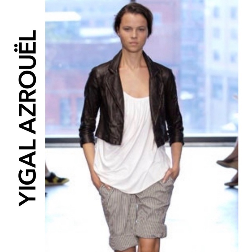 Authentic Yigal Azrouel black cropped leather jacket in black, size S